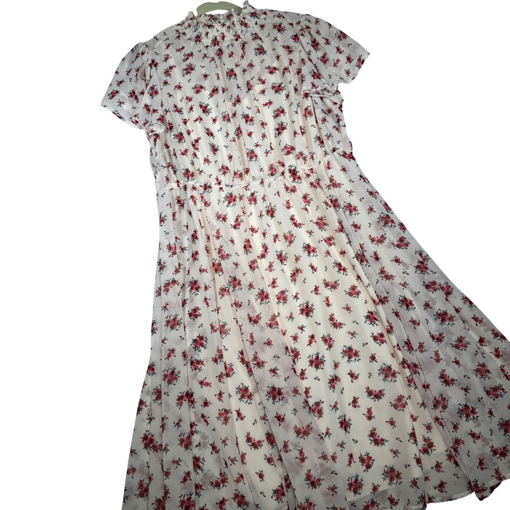 Torrid Floral Chiffon Midi Dress Mock Neck Ruffle Short Sleeve‎ Cream Size 14/16